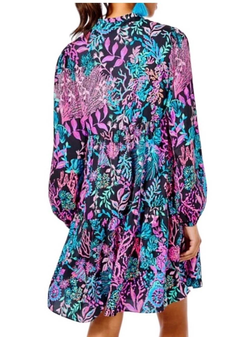 Lilly Pulitzer Arella Swing Dress Womens M Black Coral Reef Print V-Neck - Picture 3 of 12